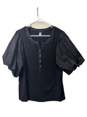 Old Navy Black Puff Sleeve Ribbed Blouse XXL Cottagecore Top